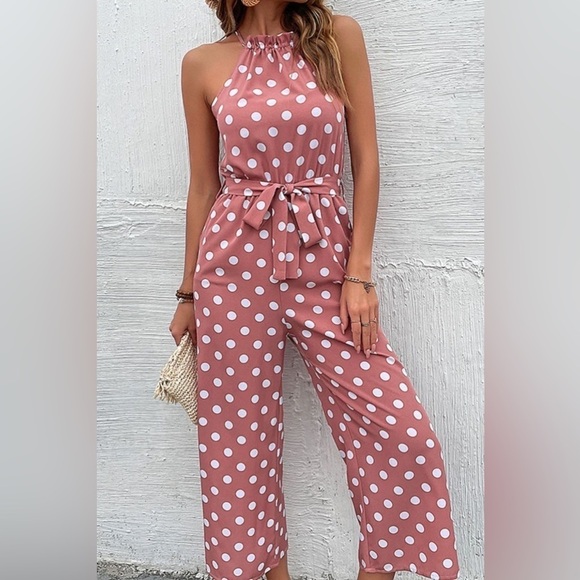 Pardon My Take Polka Dot Halter Wide Leg Jumpsuit - Picture 3 of 4